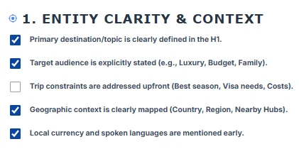 Step 2: Check the boxes in the AI optimization checklist