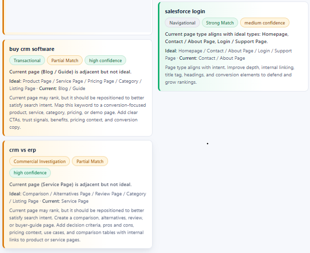Image highlighting the second Priority Recommendations view in the Search Intent Mapper from the blog.