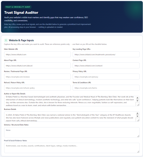 Image highlighting website and page input fields from the blog.