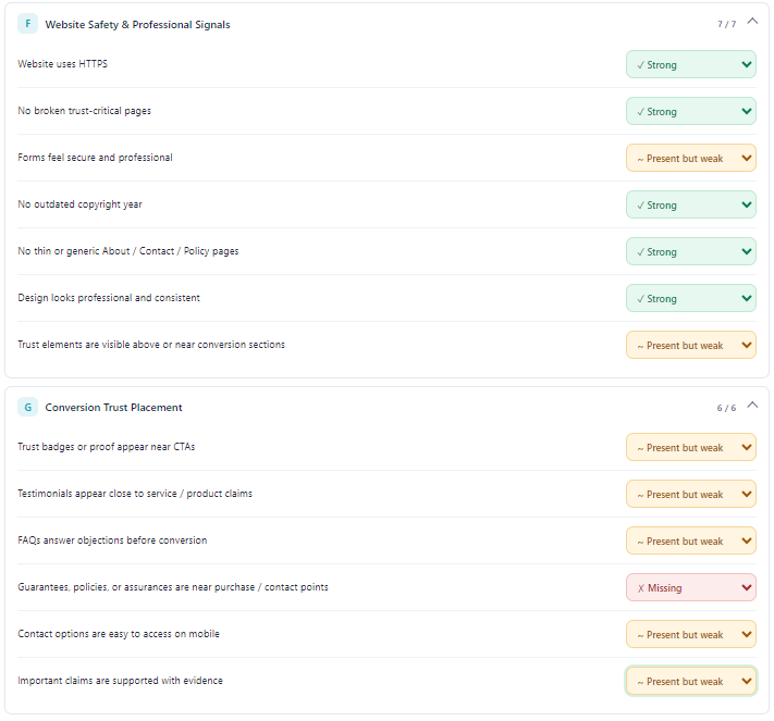 Image highlighting website safety and conversion trust placement checklist items from the blog.
