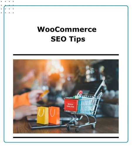 Blog image for the article ‘WooCommerce SEO Tips’ showing a shopping cart and bags